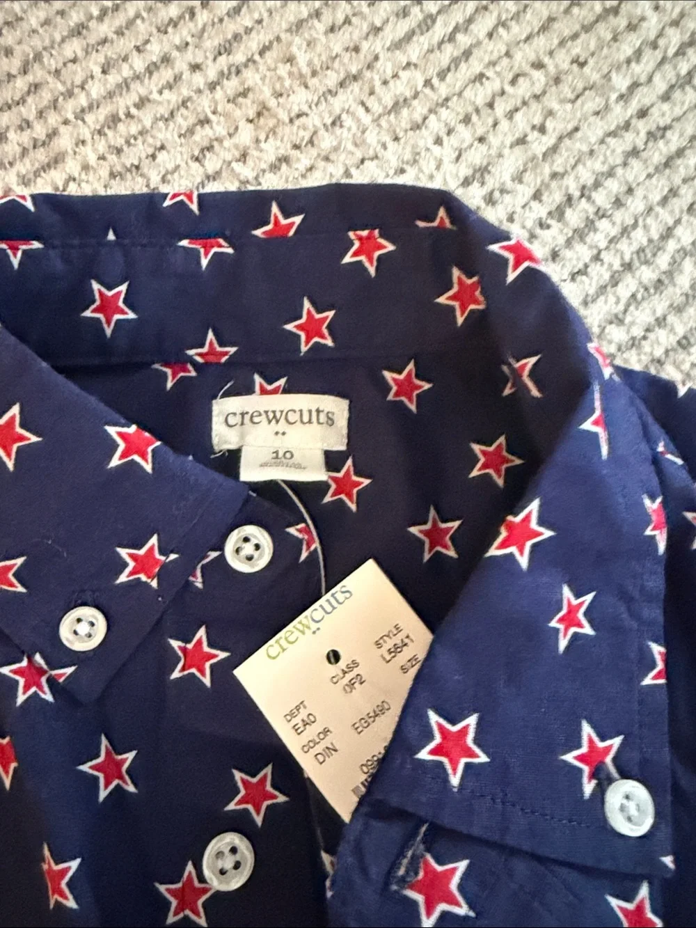 NWT Crew cut boys size 10 Navy Star-Print Button-Up Shirt